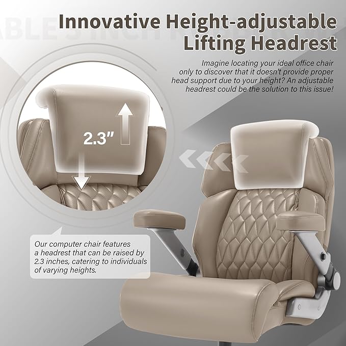 Big and Tall Office Chair 700lbs - Adjustable Headrest&Lumbar Support, 3D Flip Arms, Large Wheels &Heavy Duty Metal Base, Ergonomic High Back Computer Chair Desk Chair, Thick Padded Extra Wide Seat