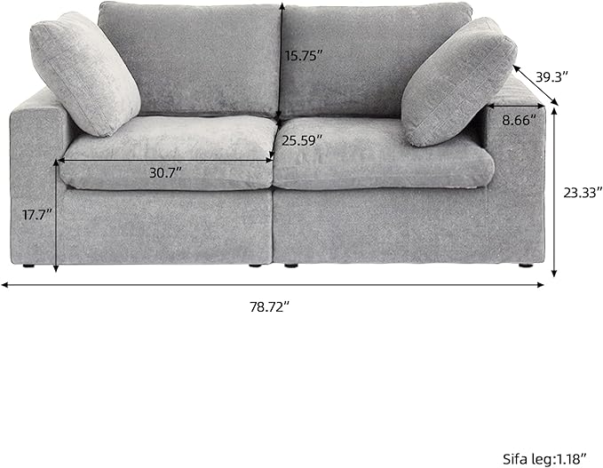 Cloud Sectional Couch, Light Grey Modular Sectional Sofa, Modern Comfy Love Seat Sofa, Covers Removable, Convertible Sleeper Couch for Living Room Apartment (Linen Fabric)