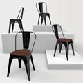 Metal Dining Chairs Set of 4,Stackable Tolix Chair Indoor/Outdoor for Kitchen,Cafe,Restaurant,Bistro & Patio Multiple Colors with High Backrest and Wood Seat(Black)