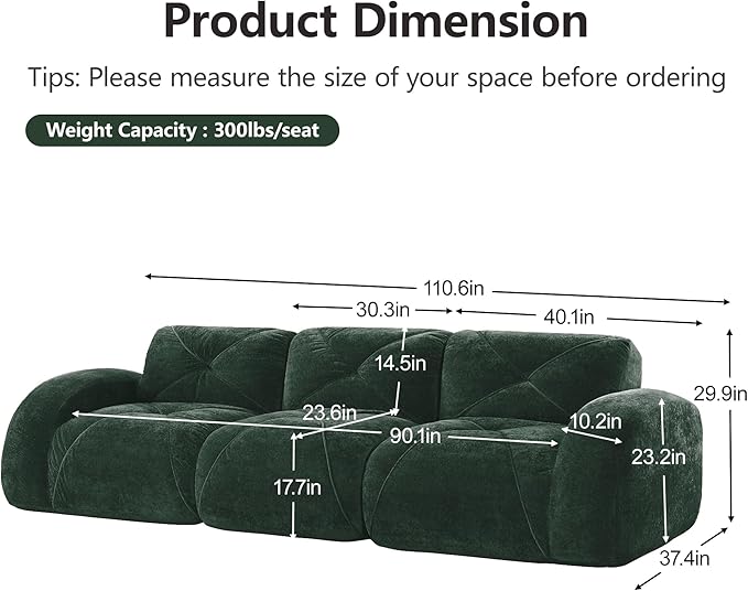 Modular Sectional Sofa with Free Combination,Boneless Floor Couch for Living Room & Lounge,Velvet 3-Seater Sectional Couch with Comfortable Deep Seat,No Assembly Needed