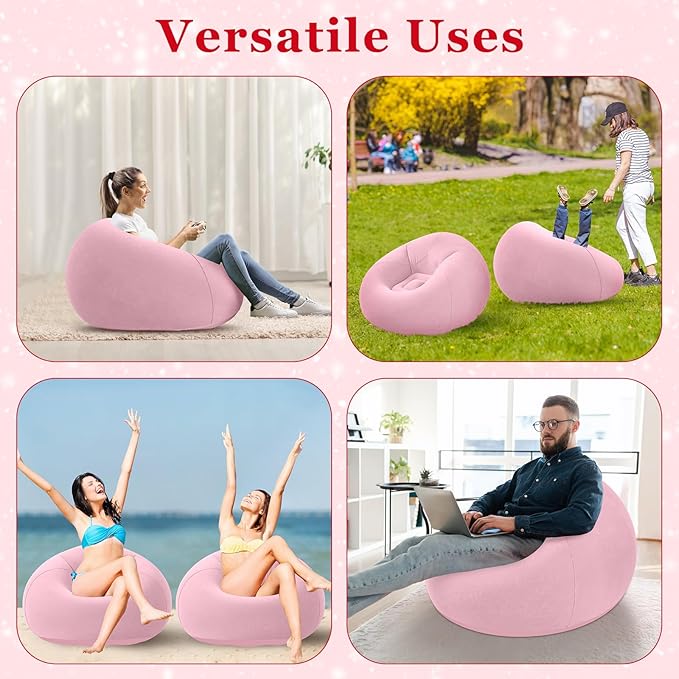 Realspring Inflatable Bean Bag Chairs Outdoor Blow up Camping Chairs Inflatable Lazy Sofa Folding Portable Bean Bag Loungers Couch for Movie Night(Light Pink,6 Pcs)