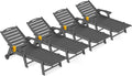 Ciokea Outdoor Lounge Chair Set of 4, HDPE Chairs with Rolling Wheels, Dark Grey