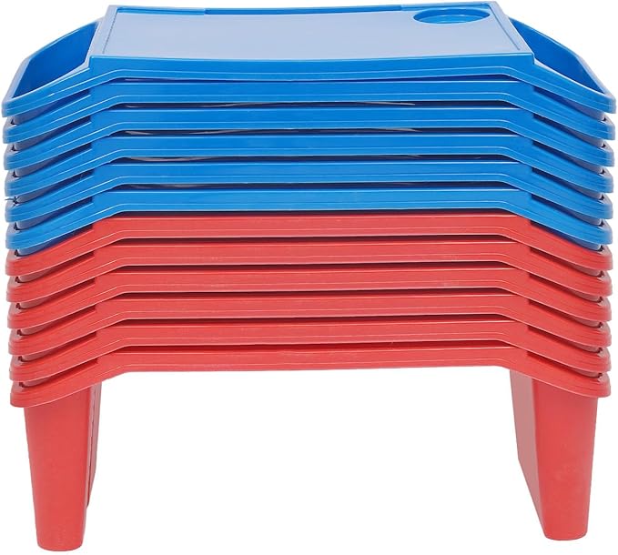Kids Lap Desk Tray, 12-Pack Stackable Activity Trays with Cup Holder & Phone Slot for Kids, Sturdy PP Table for Reading, Eating, Preschool & Daycare (12-Pack, Color A)