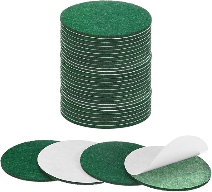 30-Pack Lamp Base Felt, 2.5 Inch Dia. 2mm Thick Self Adhesive Round Fabric Felt Pads for Lamp/Furniture/DIY, Non-Slip Fiber Backed Patch Circles with Adhesive Backing [Green]