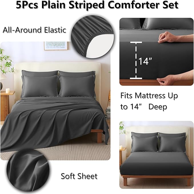 CozyLux Twin Comforter Set - 5 Pieces Bed in a Bag Dark Grey Comforter Set with Sheets Luxury Bed Set All Seasons, Soft Bedding Set with Down Alternative Comforter, Sheets, Pillowcases