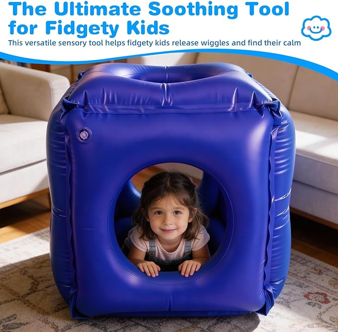 Drill Hole Box Sensory Chair for Kids, Sensory Cuddle Box-2025 Reinforced Calming Vestibular Toy with Deep Pressure, Inflatable Sensory Pod for Autism, ADHD, Physical Training with Sensory Needs