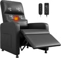 GarveeHome Power Recliner Chair with Massage and Heat, Adjustable Electric Recliner Ergonomic Overstuffed PU Leather Single Sofa, 2 Side Pockets and USB Port, Home Theater Seating for Living Room