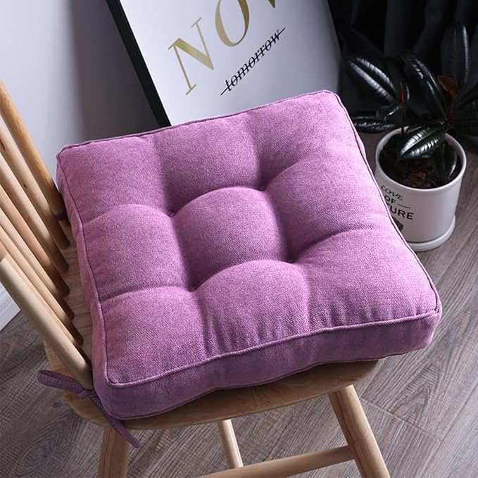 vctops Square Chair Pad Seat Cushion with Ties Solid Color Soft Chair Pads Comfy Velvet Cushion Pillow for Kitchen Dining Office Chair Kids Reading (Purple,18"x18")