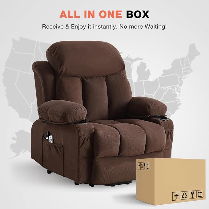 Power Lift Recliner Chair for Elderly with Vibration Massage and Lumbar Heating, Electric Lift Recliner Single Sofa with Side Pocket, Two Cup Holders and USB Charge Port for Living Room