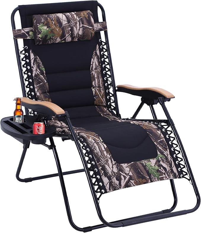 Sophia & William Oversize Zero Gravity Chair, Padded Recliner with Free Cup Holder, Supports 400 LBS (Camouflage)