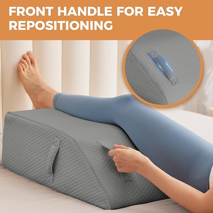 BIEEZZK Leg Pillow Elevation Blood Circulation, Leg Elevating Pillows for After Surgery, Sleeping, Memory Foam Wedge Pillow for Legs Swelling, Foot Knee Pillow for Back Pain, 23.6×16.8×8in, Grey