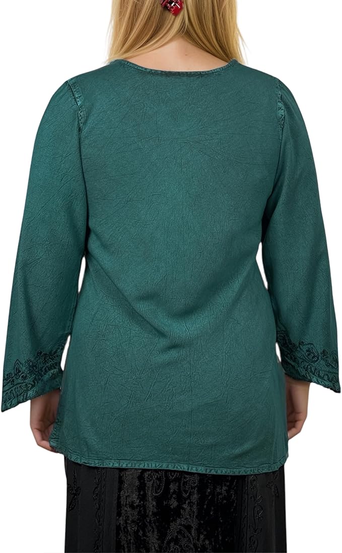 Agan Traders 2025 Winter Long Sleeve Diamond Neck Embroidered Tops - Medieval Boho Vintage Tunic Kurta Blouses for Women