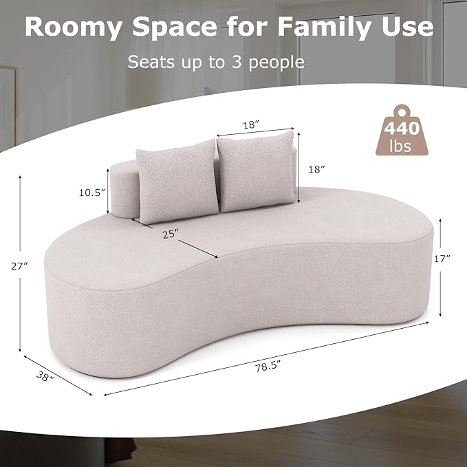 Giantex 78.5" Sofa Couch, Upholstered Loveseat with 2 Cozy Pillows, Low Backrest & Padded Seat, Anti-Slip Bottom, No Assembly, Modern Floor Couch for Living Room, Bedroom (Gray)