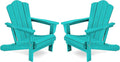 KINGYES Folding Adirondack Chair Set of 2, HDPE All-Weather Folding Adirondack Chair, Aruba
