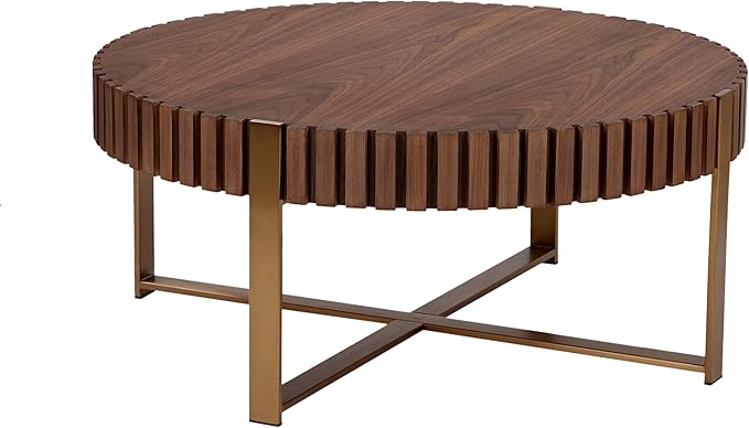31.49'' Walnut Round Coffee Table for Apartment, Modern Living Room Coffee Table with Sturdy Pedestal Base (Walnut, 31.5)