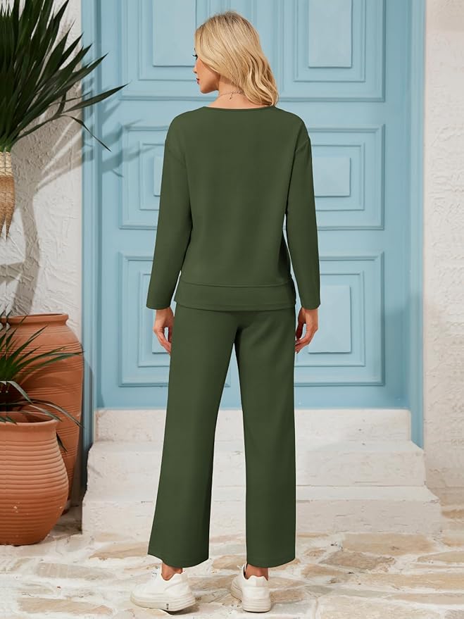 VUTRU Womens 2 Piece Lounge Sets Casual Fall Travel Vacation Outfits Tracksuit Wide Leg Loungewear 2025