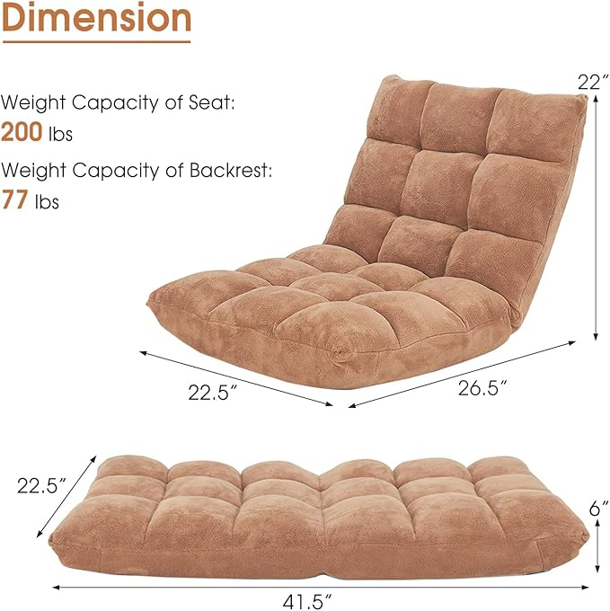 GORELAX Memory Foam Floor Chair, 14-Poistion Adjustable Reading Gaming Chair Recliner, Folding Cushioned Meditation Chair with Back Support, Padded Lazy Sofa for Adults, Kids