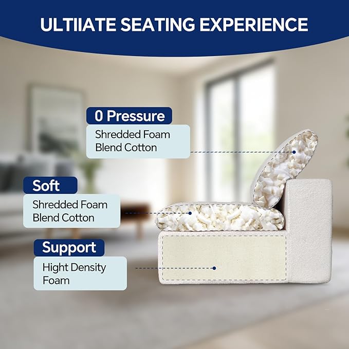 Loveseat Cloud Couch for Living Room, 2-Seater Boneless Couch Sofa with Washable Cushion Cover for Small Space, No Assembly Required, White (2-Seat)
