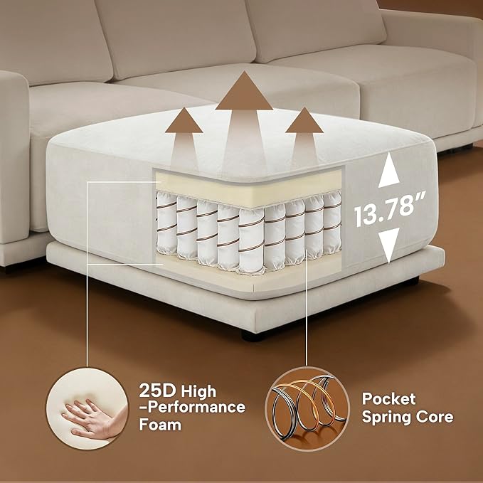 CAPCAPA 146" Modular Sectional Couches for Living Room, U-Shaped Modern Sofa with Ottomans, 6-Piece Chenille Sofa Set for Home Furniture, Beige