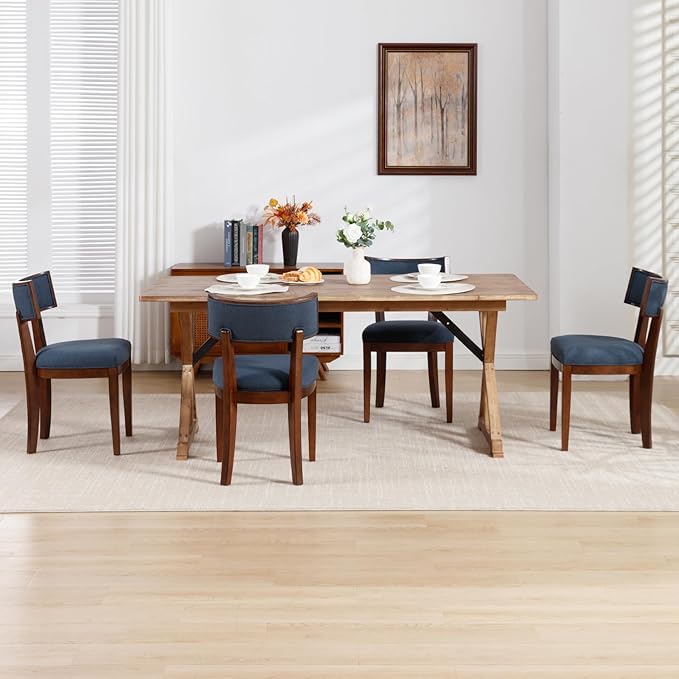 DM Furniture Linen Dining Chairs Set of 4 Upholstered Farmhouse Kitchen Chair with Solid Wood Legs Mid Century Modern Armless Side Chairs Dinner Chairs for Dining/Living Room/Restaurant