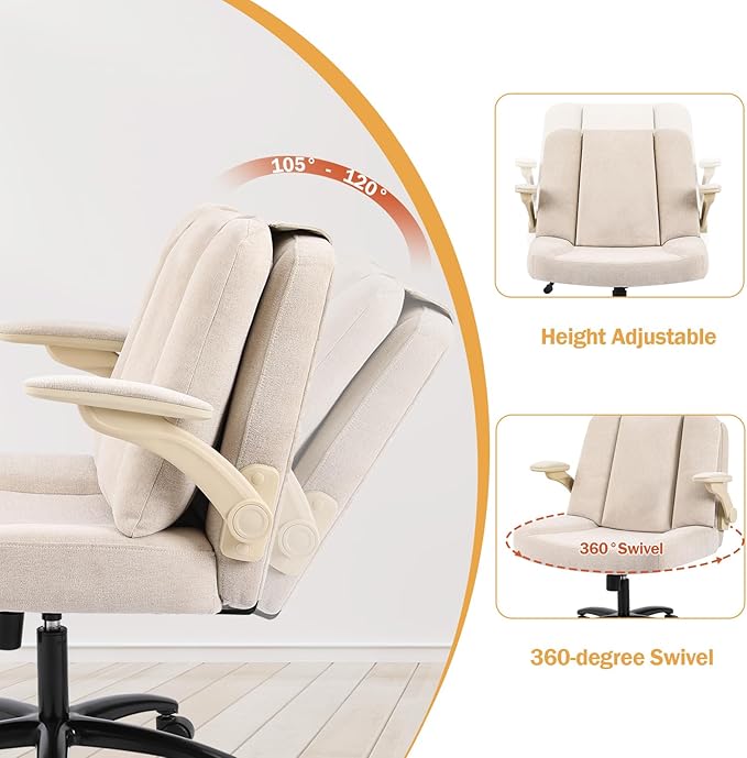 Pipersong Criss Cross Chair with Arms, Plus Size Cross Legged Desk Chair with Flexible Back Cushion, Adjustable Arm Rest, Extra Wide Seat, 350lbs Fabric Home Office Chair with Castors and Bell Glides