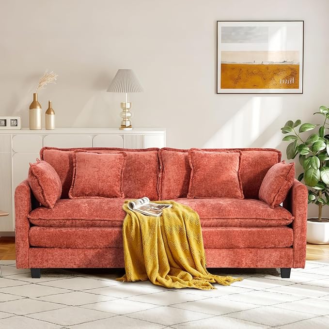 SoarFlash 77.95" Chenille Sectional Sofa, Comfy Modular Loveseat Sofa, Modern 2-Seat Couch Deep Seat Sofa Set for Living Room,Orange