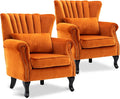 LZAREAL Accent Reading Arm Chairs Set of 2 Midcentury Modern Comfy Corner Sofa Chair, Wingback Waiting Room Club Chair with Tufted Back for Living Room/Bedroom/Reception Room, Velvet Orange