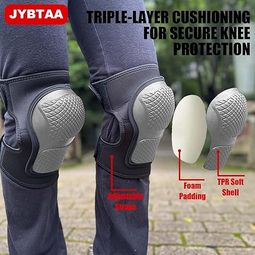 Construction Knee Pads for Men & Women Crawler Gardener, Heavy Duty Knee Protective Gear with Adjustable Straps, Kneeling with Comfort, Profect for Kneeling Crawling Work for Christmas, Gray XL (1 Pair)