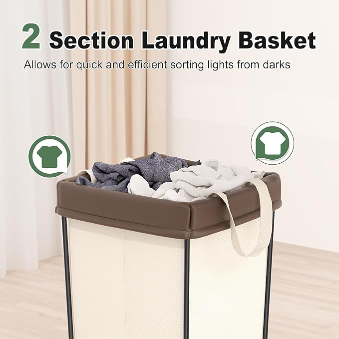 Mefirt 160L Laundry Basket with Wheels, 2 Section Large Rolling Laundry Hamper Bag with Wheels, Clothes Hamper Cart for Laundry, Bedroom, Bathroom and Dorm