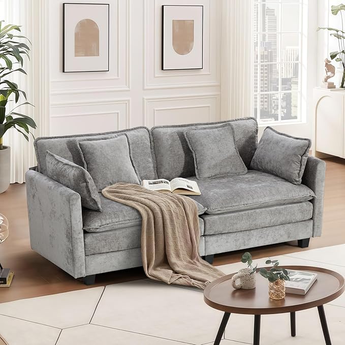 SoarFlash 77.95" Chenille Sectional Sofa, Comfy Modular Loveseat Sofa, Modern 2-Seat Couch Deep Seat Sofa Set for Living Room,Grey