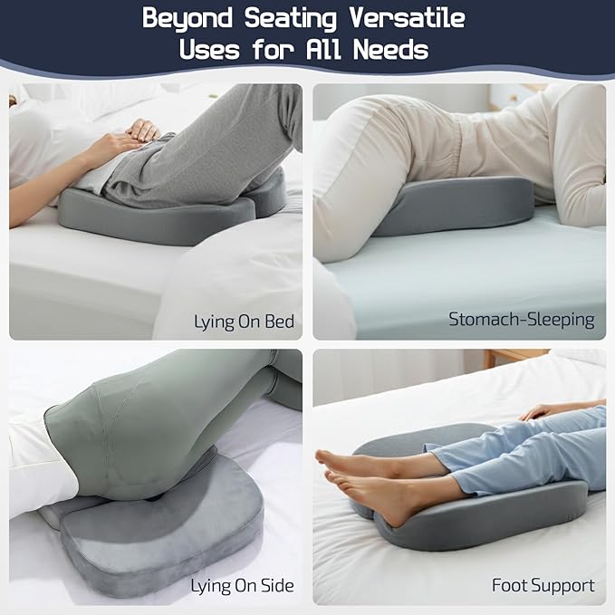 Memory Foam Bed Sore Cushions for Butt & Tailbone, Pressure Relief Cushion for Long Sitting, Donut Pillow for Tailbone, Perfect for Office, Bed, Car, Wheelchair Use (Gray)