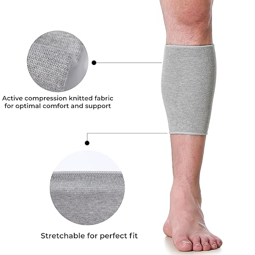 NeoTech Care Calf Compression Sleeve for Calves Support or Shin Splint (Gray Color, Size XL, 1 Pair)