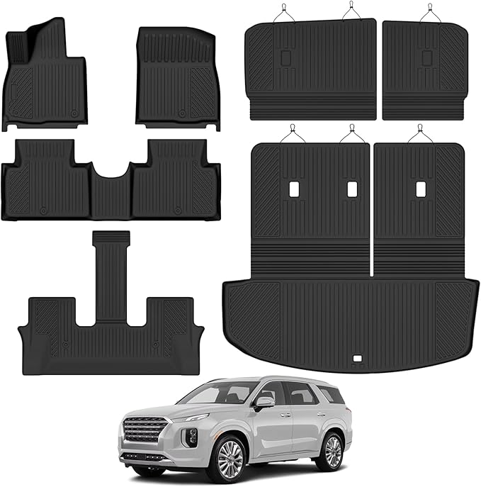 All Weather Floor Mats for 2026 Hyundai Palisade Gas 8 Seats Floor Mats & Trunk Mat with Backrest Mats & 2nd Backrest Mats for Palisade Accessories Odorless Anti-Slip Floor Liner(Not for SE)