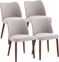 ElfinAura Dining Chair Set of 4, Linen Upholstered Dining Chair with Wood Legs, Wing Backrest, Wooden Kitchen Chair, Kitchen Chairs with Thick Cushions for Dining Room, Living Room, Light Grey