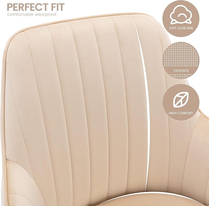 Purgreen Velvet Dining Chair Set of 2 - Modern Mid-Back Accent Chair with Gold Plating Legs - Upholstered Chair for Living Room ，Kitchen & Reception Room (Velvet Beige, Set of 2)
