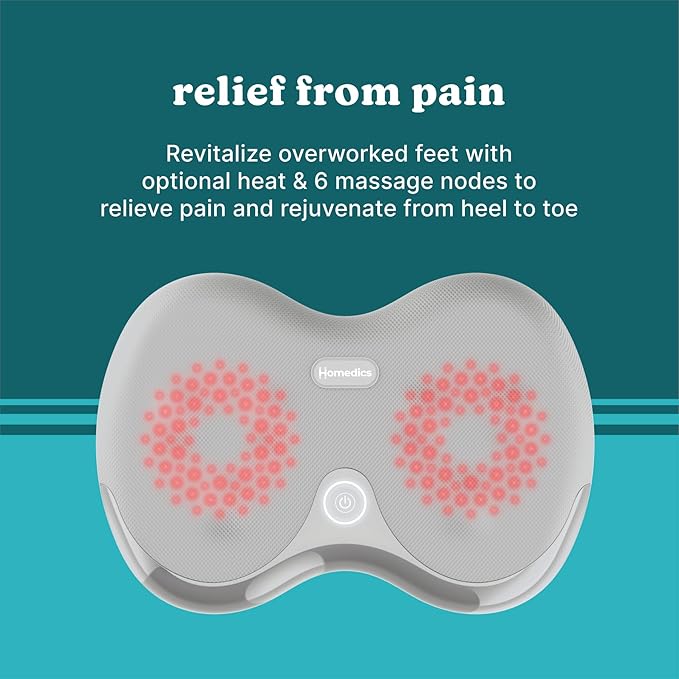 HoMedics Dual Shiatsu Foot Massager with Heat, Deep-Kneading Massage, Pain Relief and Muscle Recovery, Relaxes Feet, Toe-Touch Controls, Soft Mesh Fabric, Portable for Home and Office