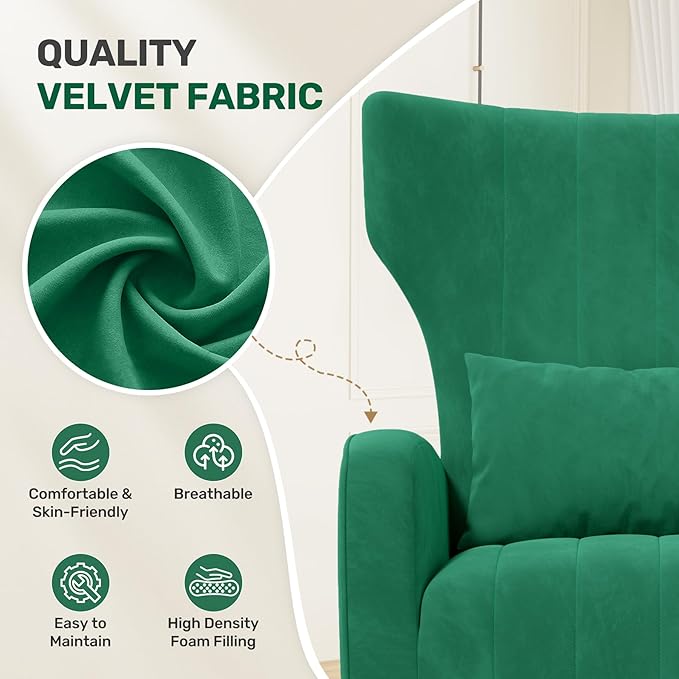 Nalupatio Modern Accent Chairs for Set of 2 Upholstered Velvet Fabric Reading Chair Mid Century Arm Chair Comfy Armchair for Living Room,Green