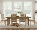 CIMOTA Farmhouse Dining Chairs Set of 6, French Rattan Dining Room Chairs with Rectangle Back/Distressed Wood Upholstered Vintage Side Chairs for Kitchen/Restaurant, Beige/6PCS