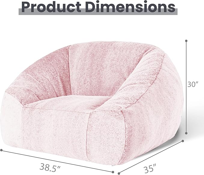 Bean Bag Chairs for Adults, Giant Beanbag Sofa Comfy Reading Chair, Oversized Bean Bag Chairs for Living Room Bedroom, Soft Faux Fur Fabric, 3.2FT, Pink, Plush