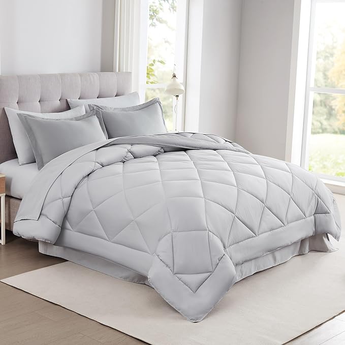 Modern Threads 7-Piece Reversible Comforter Set - Bedding Ensemble with Comforter, Sheets, Pillowcases, and Shams, Gray Queen