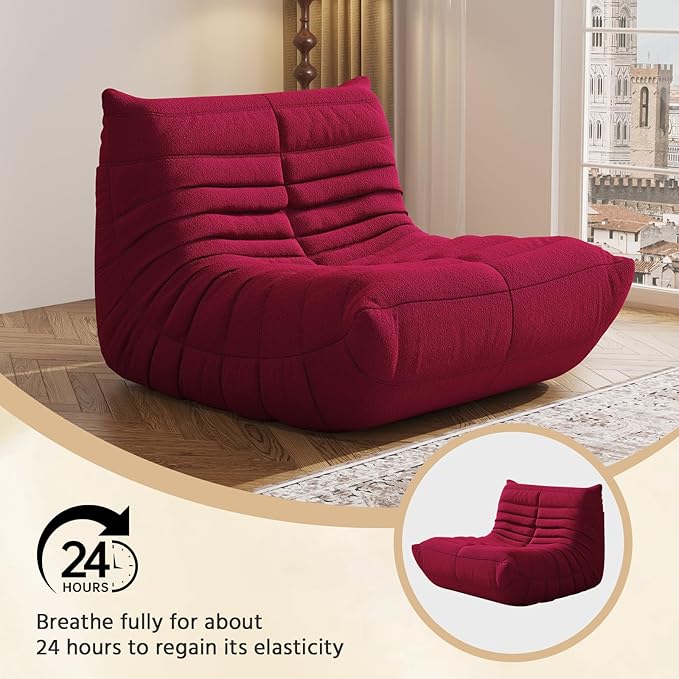 Bean Bag Chair, Fireside Chair, Large Bean Bag Chair for Adults, Bean Bag Chairs for Teens with High-Resilience Foam, Non-Slip Base Floor Lounge Sofa,Living Room (Burgundy, Single)