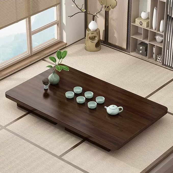 Japanese Folding Floor Table Foldable Coffee Tables Wood Low Tables Versatile for Sitting Dining Table Tea Tatami Desk No Assembly Unique (39.4 * 19.7 * 11.8 inch)