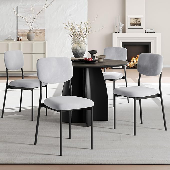 Einhomn Upholstered Dining Chairs Set of 2, Stackable Modern Dining Room Chairs, Kitchen Chairs w/Soft Velvet Backrest & Sturdy Metal Legs for Restaurant, Living Room, Light Grey