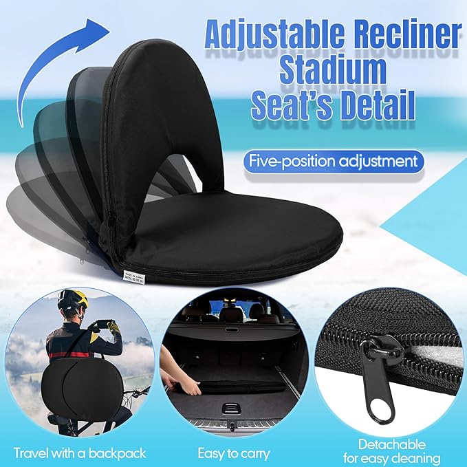 Maitys Stadium Seats for Bleachers with Back Support and Cushion Pad Folding Bleacher Seat with Backrest Wide Padded Elementary School Classroom Floor Chairs, 5 Reclining Positions