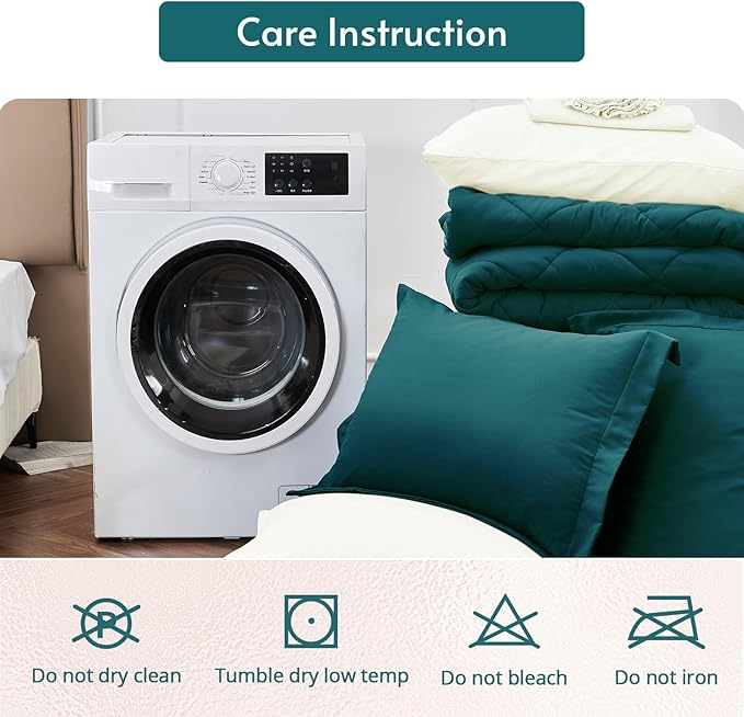 MUXHOMO 7 Pieces Full Comforter Set, Reversible Bed in a Bag Full Size, All Season Bedding Set with Comforter, Flat Sheet, Fitted Sheet, Pillowcases & Shams, Peacock Blue & Ivory