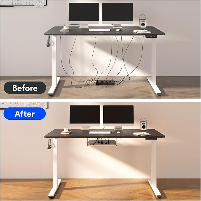 FLEXISPOT EN2 Whole-Piece Standing Desk with Clamp Power Strip, 48 x 30'' Height Adjustable Electric Stand Up Desk with Cable Management (Gray Frame + Mahogany Top, 2 Packages)