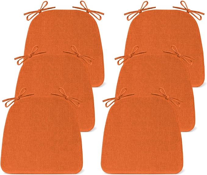 Chair Cushions for Dining Chairs Set of 6, Non Slip Kitchen Chair Pads, 17" x 16" x 2", Indoor Dining Chair Cushions with Ties, D-Shaped Seat Cushions for Kitchen Chairs, Orange
