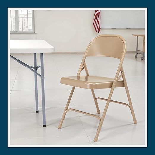 OEF Furnishings OEF50 Series All-Steel Heavy-Duty Folding Chairs with 500 lb Weight Capacity (4-Pack, Beige)