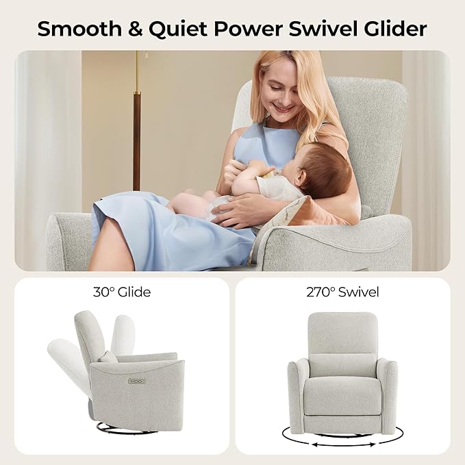 CHITA Oversized Power Recliner Chair Swivel Glider for Big and Tall, FSC Certified Living Room Nursery Rocking Chair with Lumbar Support, Dove Grey