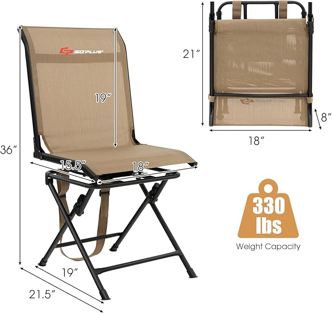 Goplus Hunting Chair, 360° Swivel Hunting Blind Chair with Carrying Strap, 330LBS Capacity, Folding Silent Deer Hunting Chair, Portable Ground Blind Chair for Fishing Camping, No Assembly